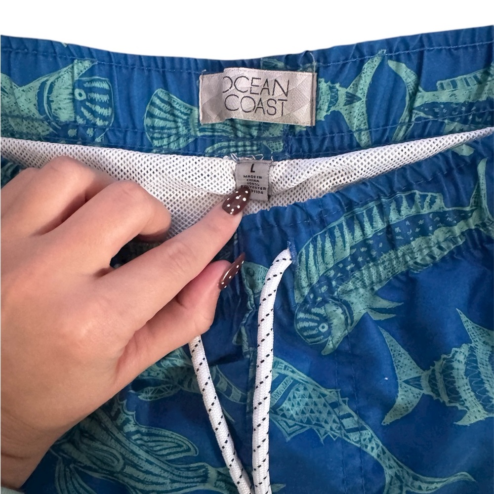 Oceanic Blue Fish Pattern Swim Trunks - Picture 3 of 4